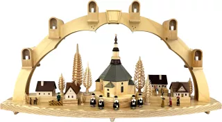 Richard Gläser Schwibbogen groß Seiffener Kirche mit Dorf 82cm