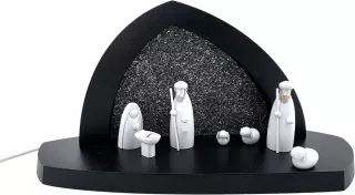 Seiffener Volkskunst Schalling Leuchterbogen Gesteinsbogen anthrazit LED beleuchtet Christi Geburt mit Hirte weiß 15x31x11cm 