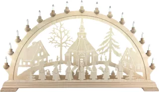 Taulin Schwibbogen Seiffener Kirche mit Kurrende 84cm mit Vorbeleuchtung