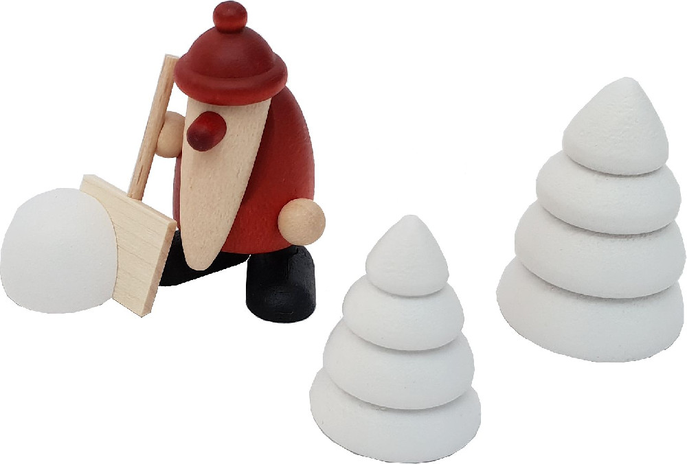 Björn Köhler Miniatur-Set 4 - Weihnachtsmann mit Schneeschippe und 2 Winterbäumen