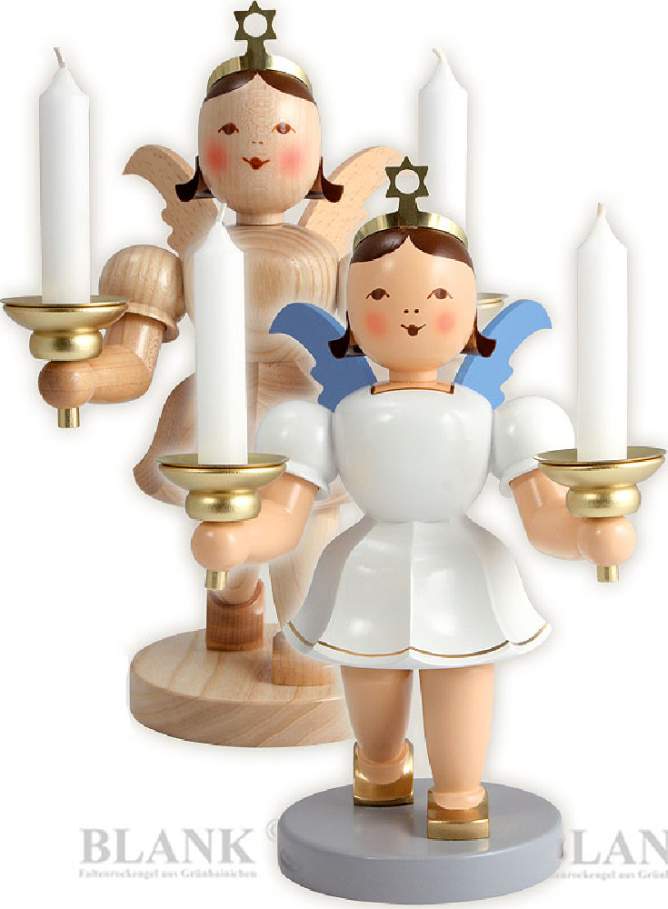 angel with short pleated skirt and candle holder