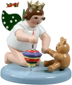 Ellmann Engel mit Kreisel und Teddy - kniend, ohne Krone