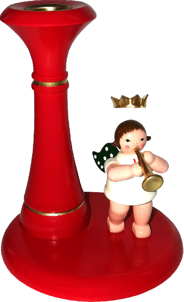 candleholder, red - angel standing, with crown