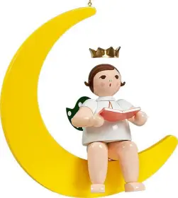 Ellmann großer Engel auf Mond mit Buch - hängend, mit Krone