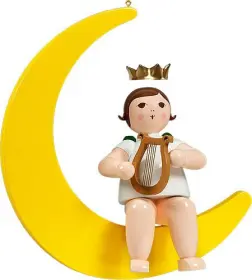 Ellmann großer Engel auf Mond mit Harfe - hängend, mit Krone