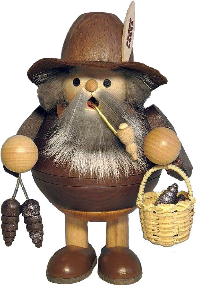 spheric incense smoker, wood gnome with cone, standing