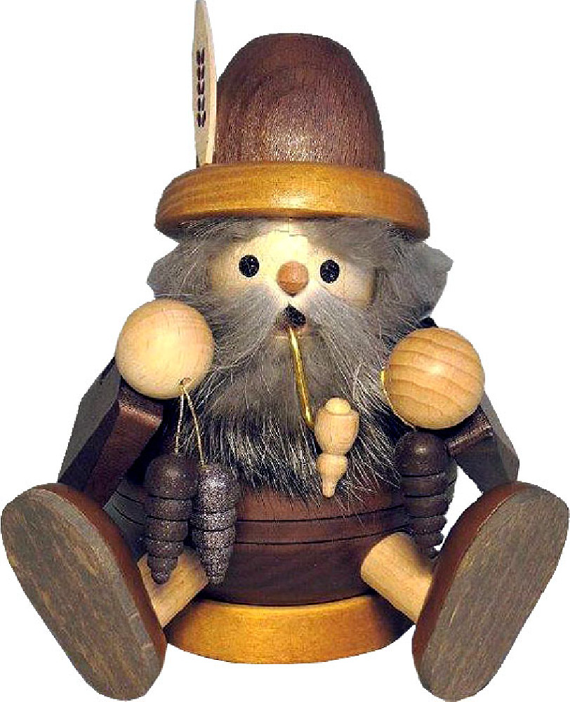 spheric incense smoker, wood gnome with cone, sitting