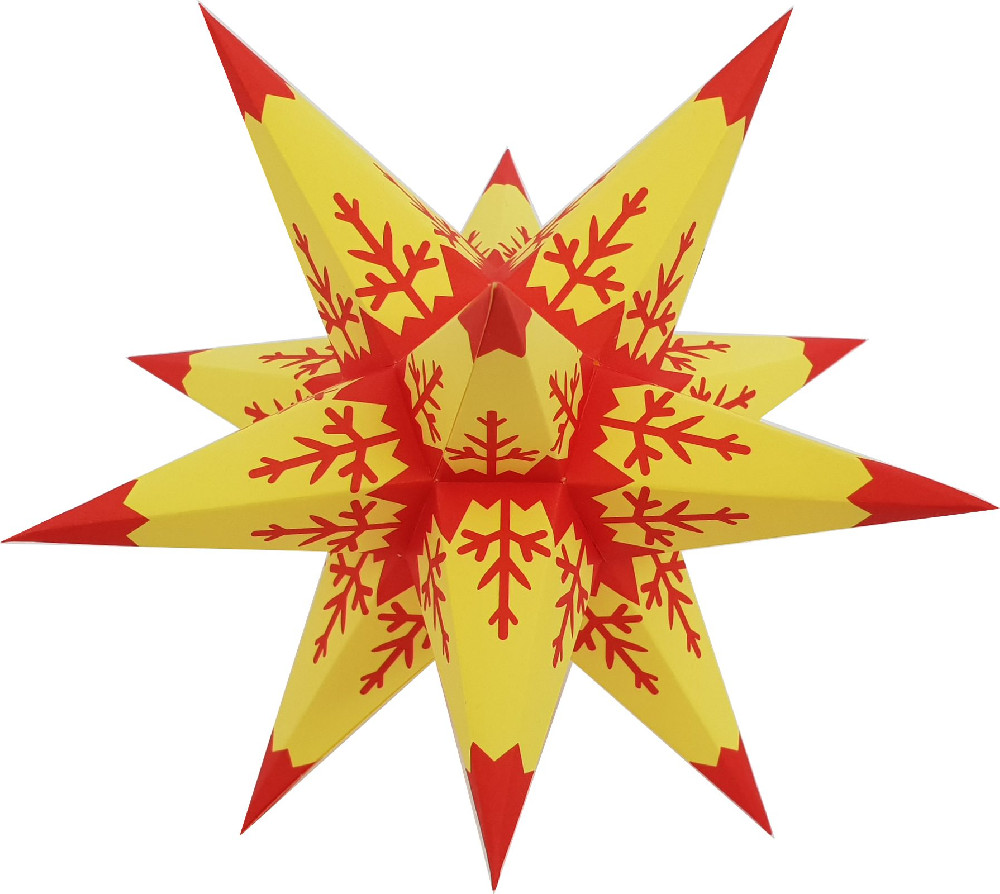 MarienbergerAdventsstern - rote Flocke mit roter Spitze auf gelb