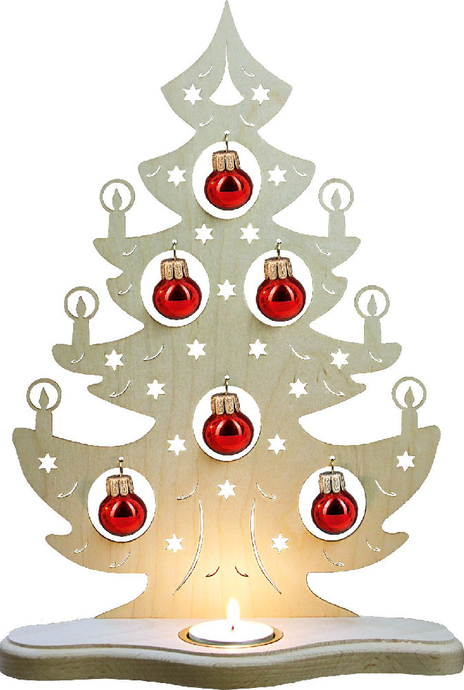 WEIGLA Teelichthalter Weihnachtsbaum mit roten Kugeln