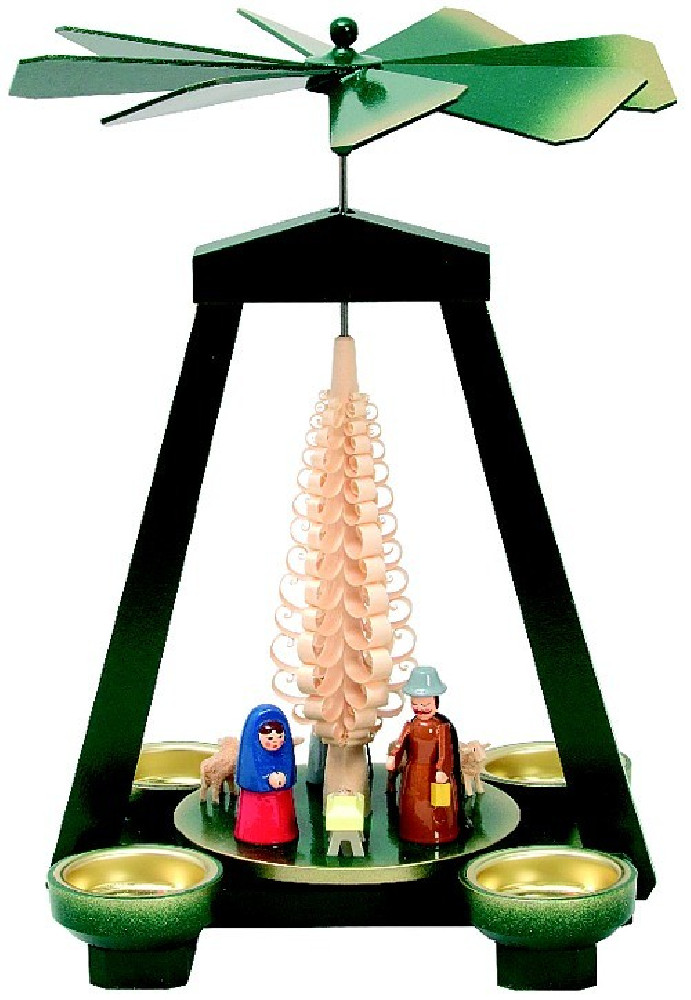 Seiffener Handwerksschau Weihnachtspyramide Geburt, grün